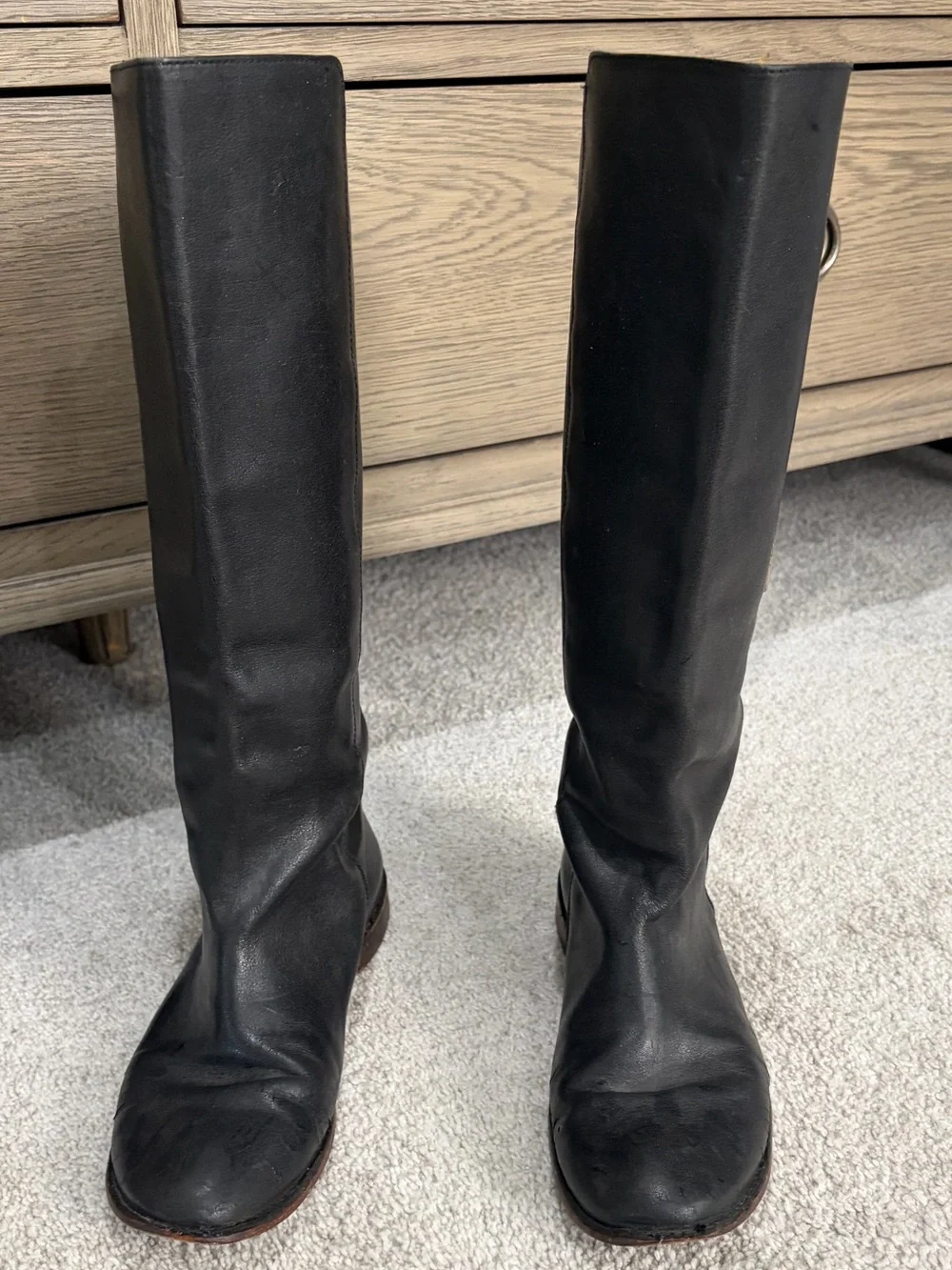 Frye Paige Tall Leather Riding Boots, Women’s 8.5 Black 3 Buckle Boots